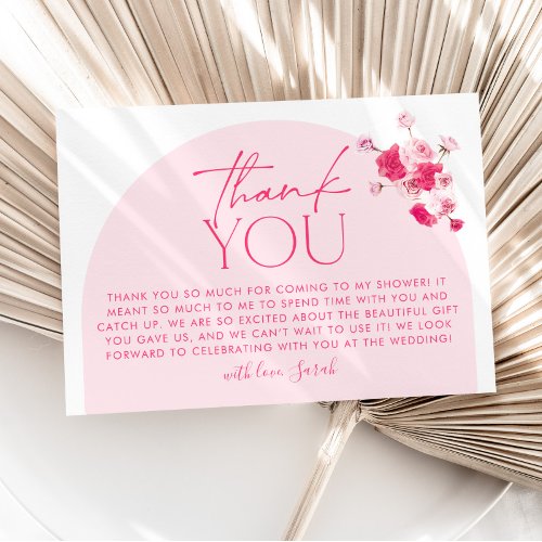 Hot Pink Floral Bridal Shower Thank You Card