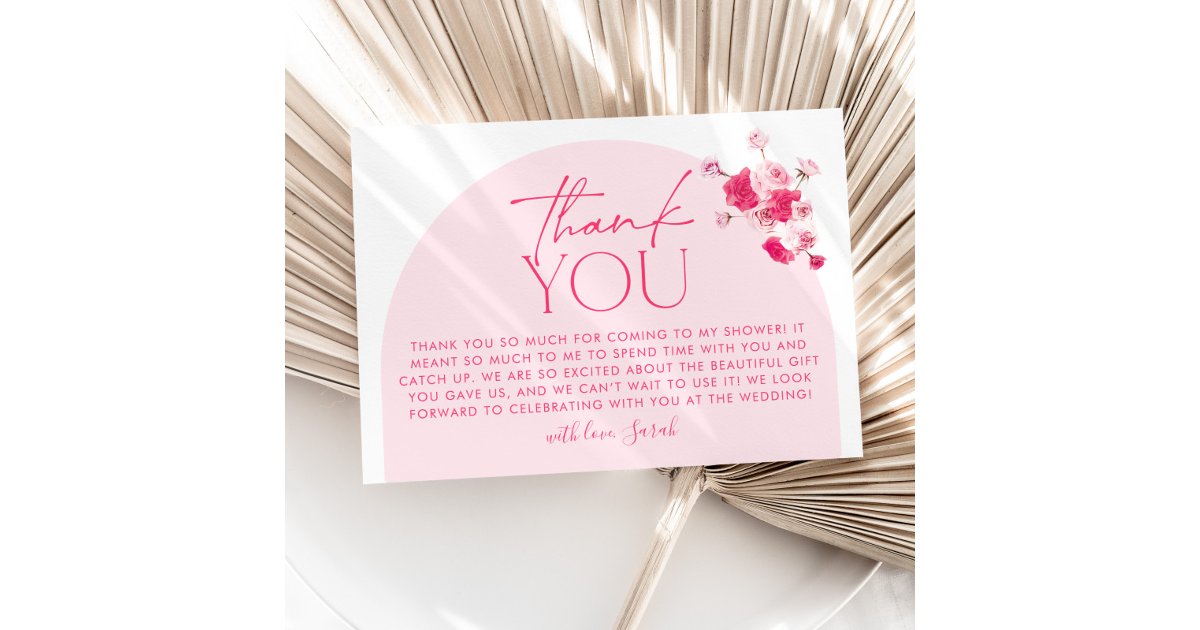 Hot Pink Floral Bridal Shower Thank You Card | Zazzle
