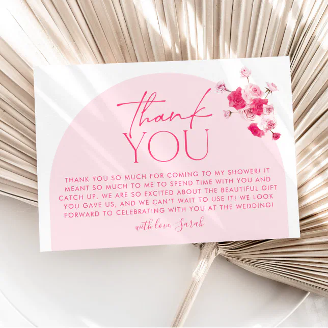 Hot Pink Floral Bridal Shower Thank You Card | Zazzle