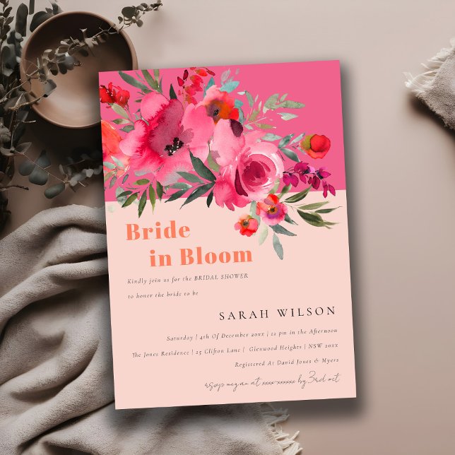 Hot Pink Floral Bride In Bloom Bridal Shower Invitation (Creator Uploaded)