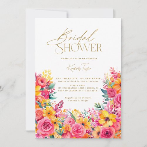Hot Pink Floral Bright Flowers Bridal Shower Invitation