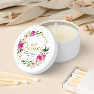 Hot Pink Floral Butterfly Quinceañera Mini Candle Favors