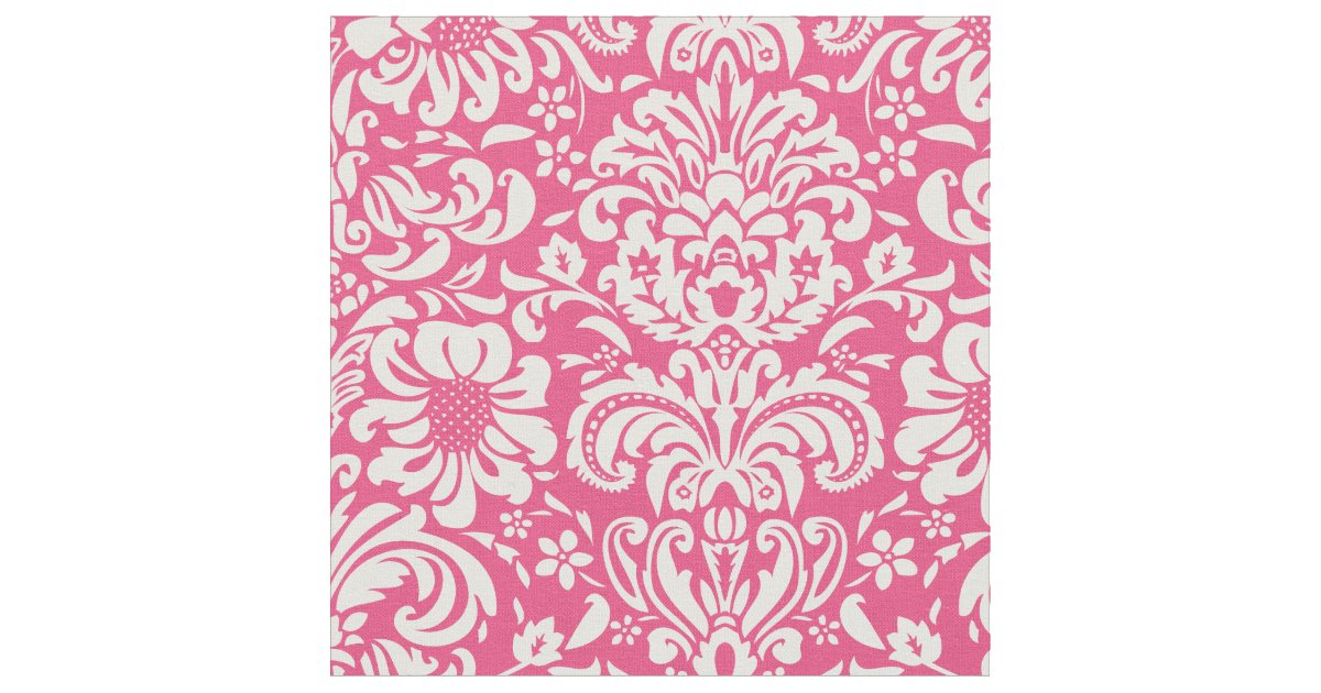 Hot Pink Floral Damask Fabric Zazzle
