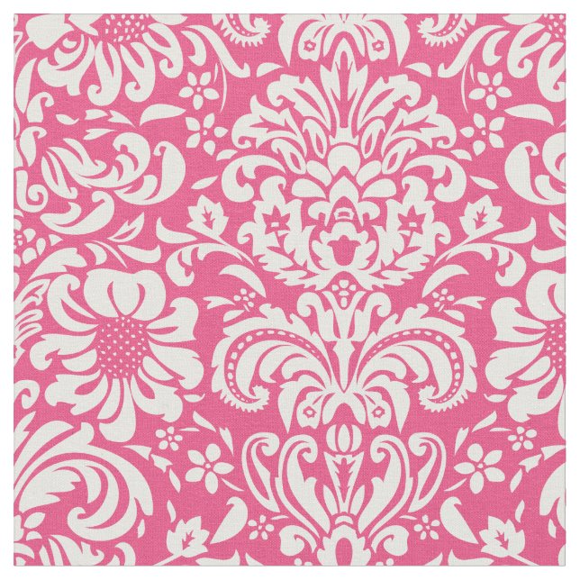 Hot Pink Floral Damask Fabric (Close Up)