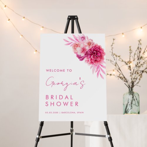 Hot Pink Floral Elegant Bridal Shower Welcome Sign