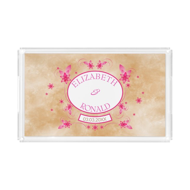 Hot Pink Floral Frame Acrylic Tray (Front)