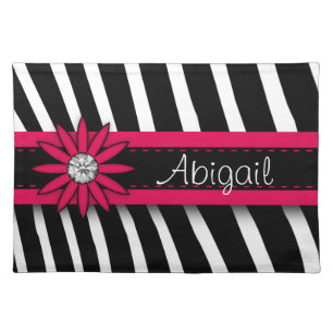 Hot Pink Floral Gem & Zebra Pattern Cloth Placemat