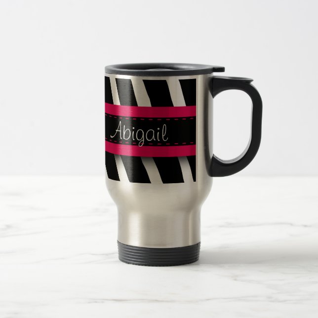 Hot Pink Floral Gem & Zebra Pattern Travel Mug (Right)