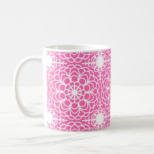 Hot Pink Floral Geometric Boho Abstract Girl Coffee Mug