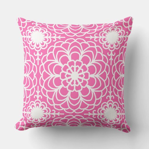 Hot Pink Floral Geometric Boho Abstract Girl  Throw Pillow