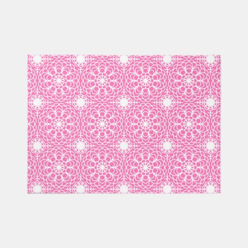 Hot Pink Floral Geometric Boho Abstract Girls Area Rug