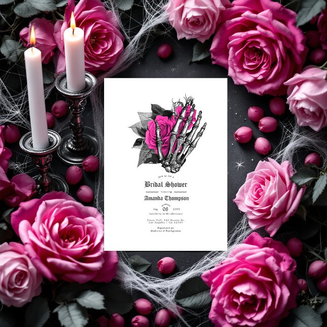 Hot-Pink Floral Gothic Bridal Shower Invitation (Hot-Pink Floral Gothic Bridal Shower Invitation)