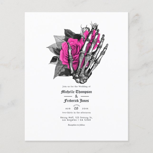 Hot-Pink Floral Gothic Wedding Invitation Flyer (Front)