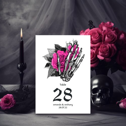 Hot_Pink Floral Gothic Wedding Table Number