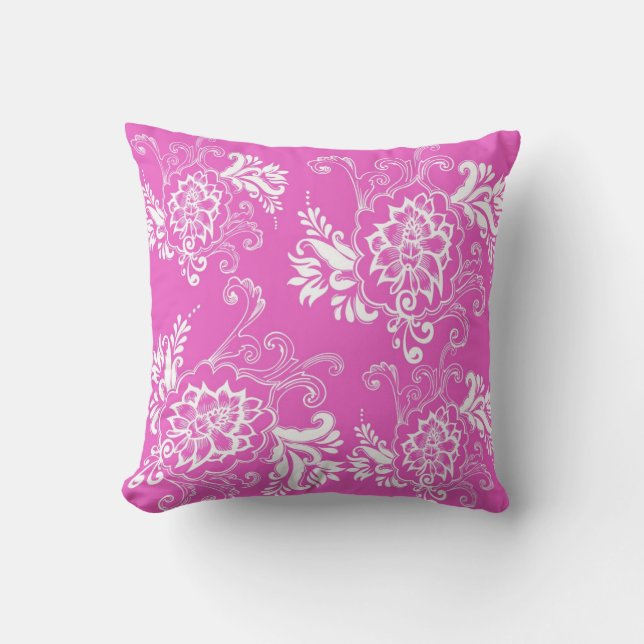 Hot pink floral graphic throw pillow (Front)