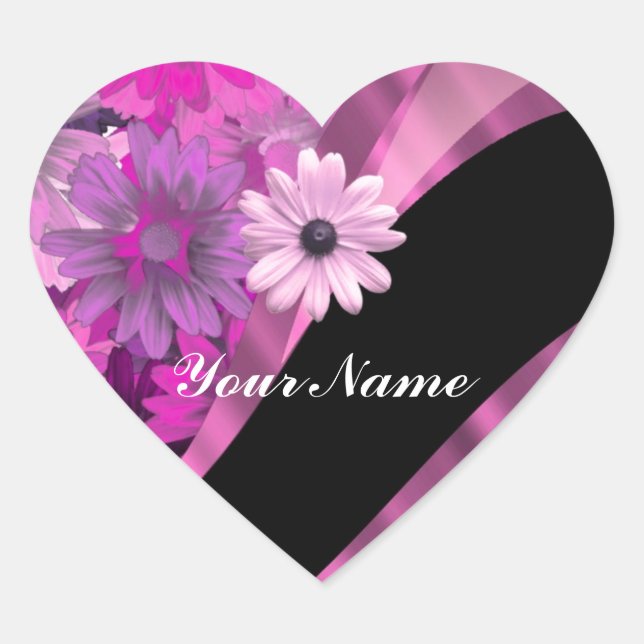 Hot pink floral heart sticker (Front)