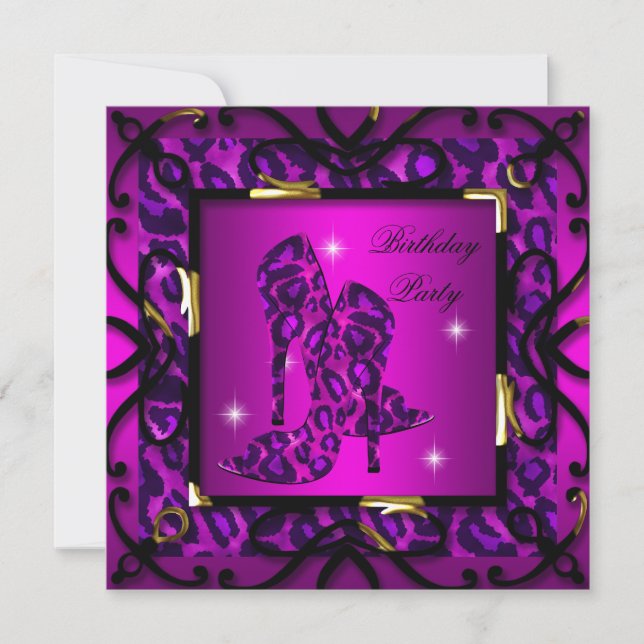 Hot Pink Floral High Heel Leopard Birthday Party Invitation (Front)