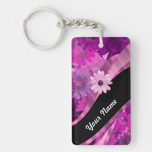 Hot pink floral keychain (Front)