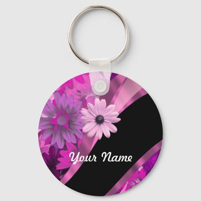 Hot pink floral keychain (Front)