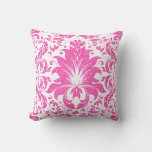 Hot Pink Floral Lace Glitter Texture Throw Pillow