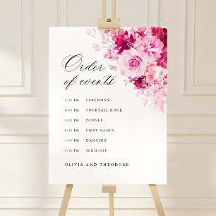 Hot Pink Floral Order of Events Wedding Sign