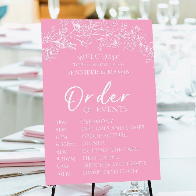 Hot pink floral Order of events Wedding welcome Poster (Creator Uploaded)