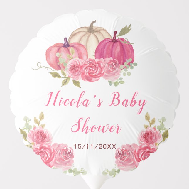 Hot Pink Floral Pumpkins Baby Shower Balloon (Front)