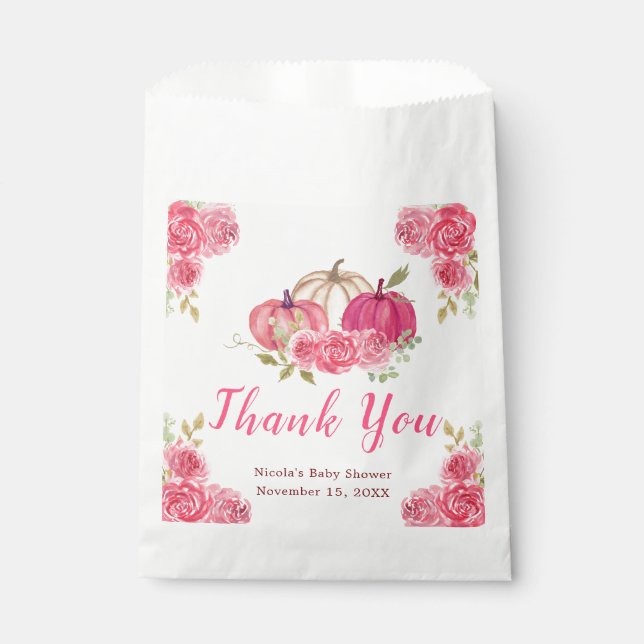 Hot Pink Floral Pumpkins Baby Shower Favor Bag (Front)