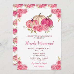 Hot Pink Floral Pumpkins Baby Shower Invitation