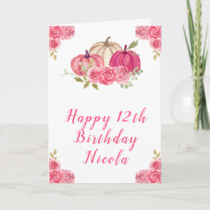 Hot Pink Floral Pumpkins Birthday Card