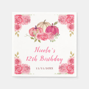 Hot Pink Floral Pumpkins Birthday Napkins