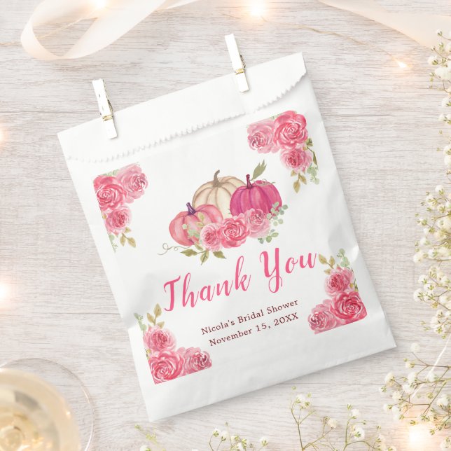 Hot Pink Floral Pumpkins Bridal Shower Favor Bag (Clipped)