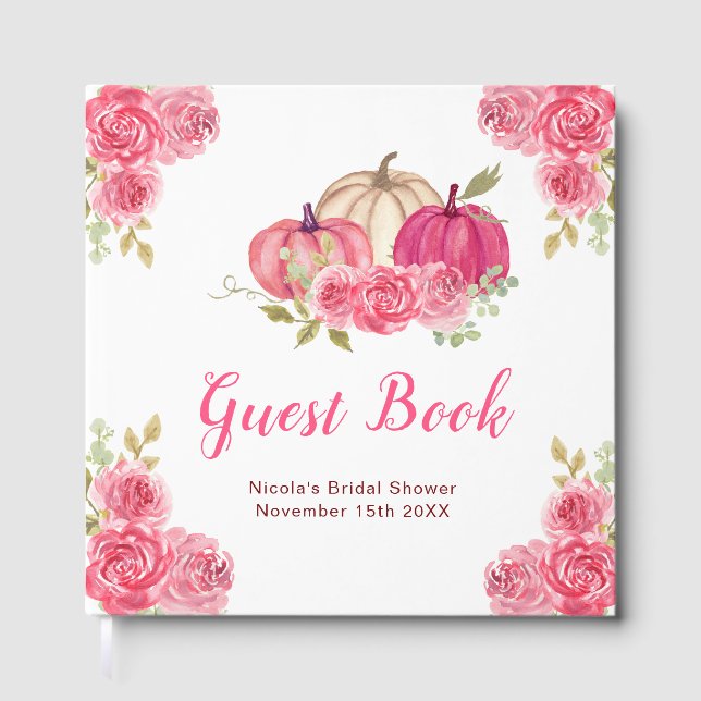 Hot Pink Floral Pumpkins Bridal Shower Guest Book (Front)