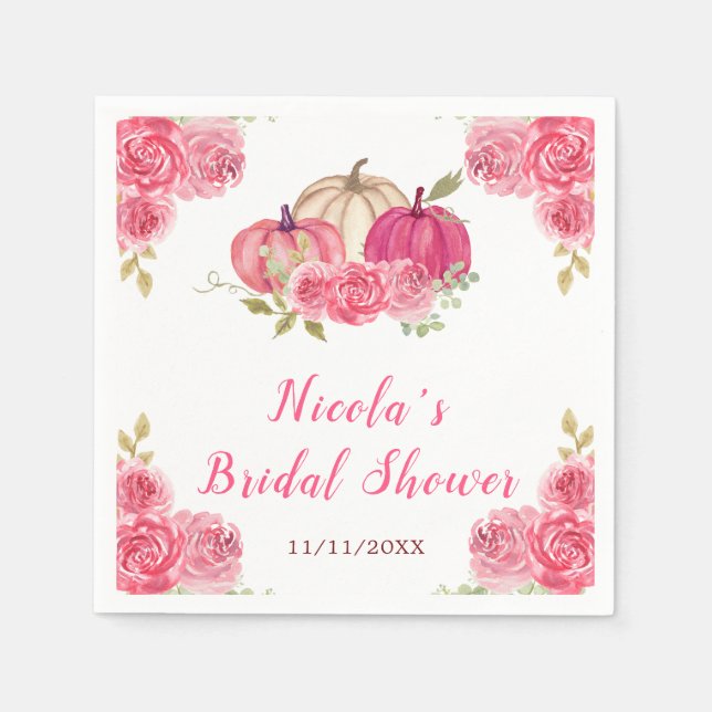 Hot Pink Floral Pumpkins Bridal Shower Napkins (Front)
