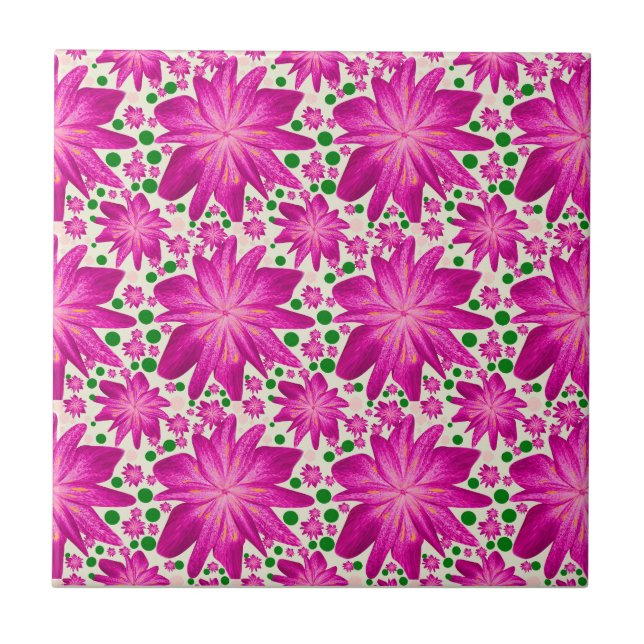 Hot pink floral seamless pattern  ceramic tile (Front)