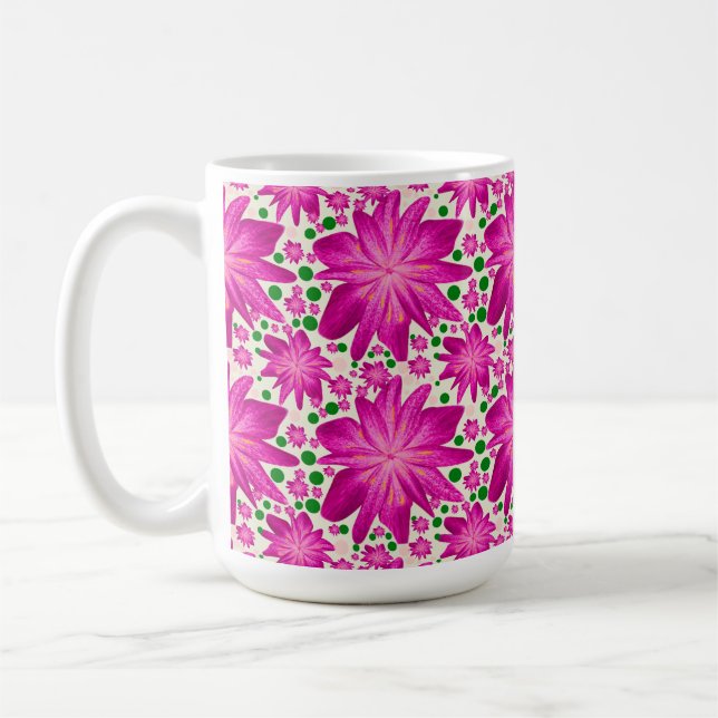 Hot Pink Floral Seamless Pattern  Coffee Mug (Left)
