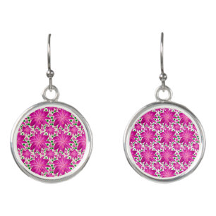 Hot pink floral seamless pattern earrings