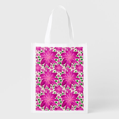 Hot Pink Floral Seamless Pattern Grocery Bag