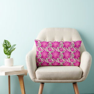 Hot Pink Floral Seamless Pattern Lumbar Pillow