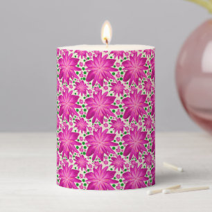 Hot pink floral seamless pattern pillar candle