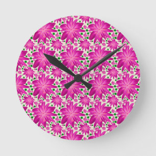 Hot Pink Floral Seamless Pattern Round Clock