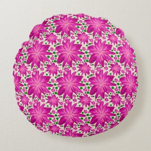 Hot Pink Floral Seamless Pattern Round Pillow