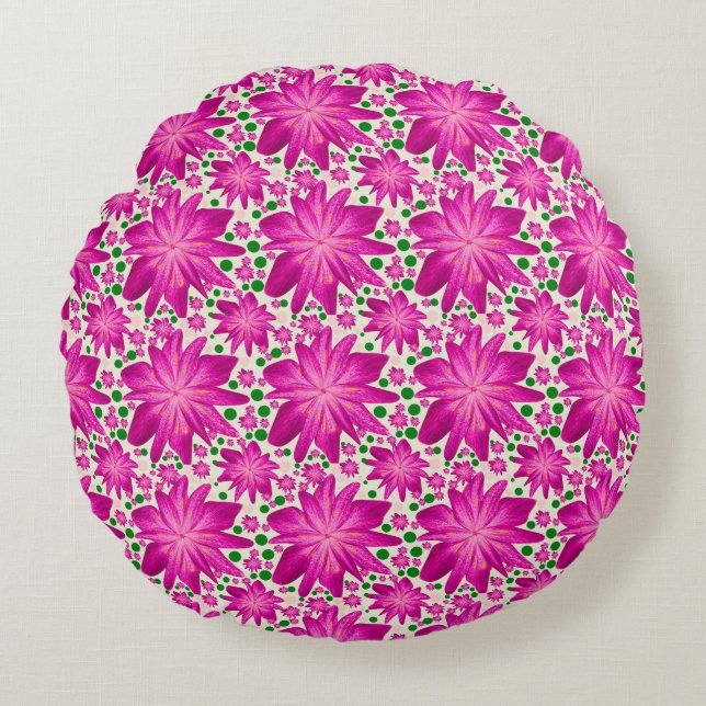 Hot Pink Floral Seamless Pattern  Round Pillow (Front)