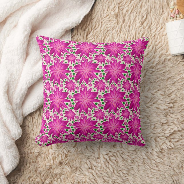 Hot Pink Floral Seamless Pattern  Throw Pillow (Blanket)
