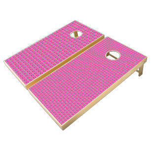Hot Pink floral seamless pattern with polka dots Cornhole Set