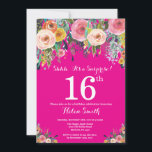 Hot Pink Floral Surprise 16th Birthday Invitation<br><div class="desc">Hot Pink Floral Surprise 16th Birthday Invitation for Girl. Watercolor Floral Flower. Hot Pink Background. Pink, Yellow, Orange, Purple Flower. Adult Birthday. 13th 15th 16th 18th 20th 21st 30th 40th 50th 60th 70th 80th 90th 100th, Any Ages. For further customization, please click the "Customize it" button and use our design...</div>