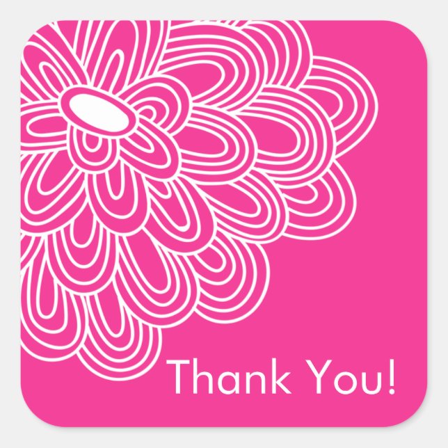 Hot Pink Floral Thank You Bridal Shower Favor Square Sticker (Front)