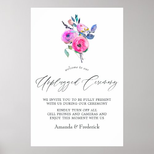 Hot_Pink Floral Unplugged Ceremony Poster