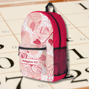 Hot Pink Floral Vintage Pattern with Bible Verse Printed Backpack