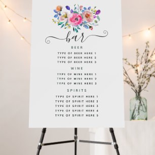 Hot-Pink Floral Vintage Wedding Bar Foam Board